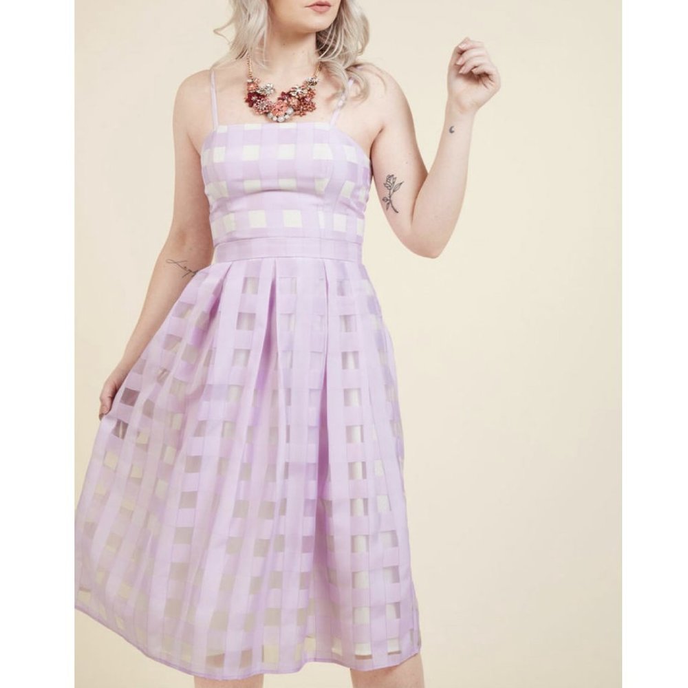 ModCloth Lilac Mesh Plaid Midi Dress Size XL